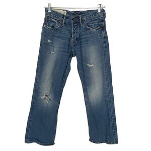 ABERCROMBIE FITCH Ladies 5 Pocket Button Fly Distressed Jeans Blue 30/32 75-6